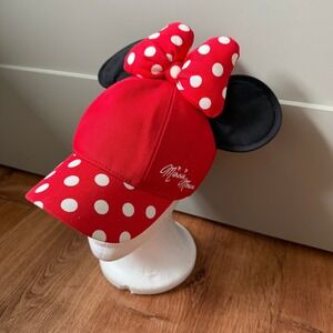 Disney Parks Minnie Mouse Hat Kids Youth Red Polka Dot‎ Ears Bow Snapback Cap